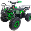 Load image into Gallery viewer, Green and black kids' all-terrain vehicle (ATV) with knobby tires and front headlights.