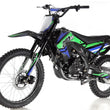 Load image into Gallery viewer, Green and blue Apollo 250cc dirt bike with rugged tires and sleek design on a white background.