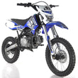 Load image into Gallery viewer, Blue and white dirt bike with RFZ branding on a white background.