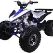 Load image into Gallery viewer, Blue and white all-terrain vehicle (ATV) with large off-road tires and sporty design.