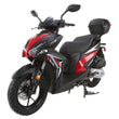 Load image into Gallery viewer, Red and black modern scooter with aerodynamic design and rear storage box on a white background.