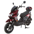 Load image into Gallery viewer, Red and black modern scooter with storage box and visible front and rear suspension.