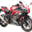 Load image into Gallery viewer, Red and black sports motorcycle with sleek design, dual headlights, aerodynamic body frame, and disc brakes.
