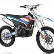 Load image into Gallery viewer, Off-road dirt bike with blue, red, and white graphics on a white background.