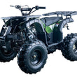 Load image into Gallery viewer, Green and black all-terrain vehicle (ATV) with rugged tires and rear cargo rack on a white background.