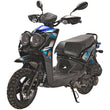 Load image into Gallery viewer, Black and blue off-road scooter with dual headlights, sturdy tires, and a comfortable seat ideal for urban commuting and adventure rides.
