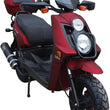 Load image into Gallery viewer, Red and black 150cc motor scooter with dual headlights and side mirrors on a white background.