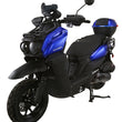 Load image into Gallery viewer, Blue and black modern scooter with dual headlights and rear storage compartment on a white background.