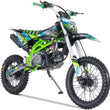 Load image into Gallery viewer, Green and black Tao motor dirt bike with off-road tires and bold graphics, angled view.
