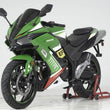 Load image into Gallery viewer, Green and black racing motorcycle named Titan 250EFI on a stand in a brightly lit studio environment.