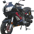 Load image into Gallery viewer, Black sporty motorcycle with red and white decals, featuring robust tires and modern design elements.