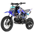 Load image into Gallery viewer, Blue and black RFZ dirt bike with number 28 decal, featuring rugged tires and a compact frame, suitable for off-road adventures.