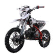 Load image into Gallery viewer, White and red dirt bike with thick tires and a sporty frame standing against a white background.