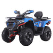 Load image into Gallery viewer, Blue and black four-wheeler ATV with rugged tires and a comfortable seat designed for off-road adventures.