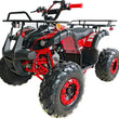 Load image into Gallery viewer, Red and black all-terrain vehicle with off-road tires and front bumper, featuring a robust design for outdoor adventures.