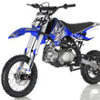 Load image into Gallery viewer, Blue off-road dirt bike with RFZ graphics and knobby tires on a white background.