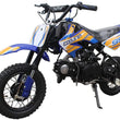 Load image into Gallery viewer, Blue and yellow Coolster dirt bike with number 99 and knobby tires, side view.