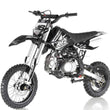 Load image into Gallery viewer, Black and white Apollo RXF dirt bike with knobby tires and sporty design.