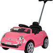Load image into Gallery viewer, Pink toy car with steering handle, resembling a Fiat 500, children's push vehicle.