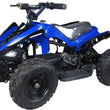 Load image into Gallery viewer, Blue and black mini ATV with rugged tires and handlebars on a white background.