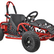 Load image into Gallery viewer, Red and black go-kart with large off-road tires on a white background.