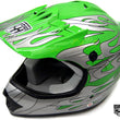 Load image into Gallery viewer, Green and silver motocross helmet with flame design and Hard Head Helmets logo.