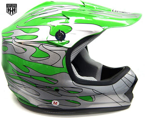 HHH DOT Youth & Kids Helmet for Dirtbike ATV w/VISOR-Green-Flame-USA