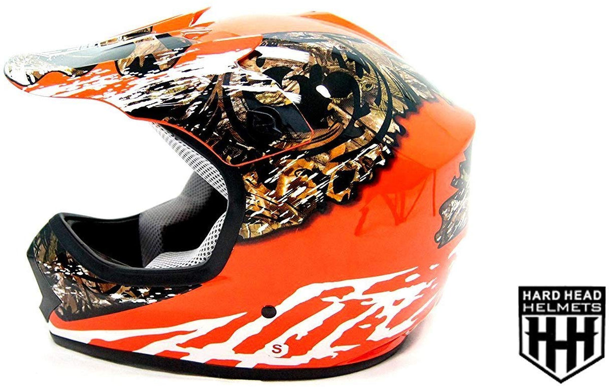 HHH DOT Youth & Kids Helmet for Dirtbike ATV w/VISOR-Orange-Camo-USA