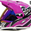 Load image into Gallery viewer, Pink motocross helmet with black and white graphic design and reflective visor.