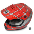 Load image into Gallery viewer, Red motocross helmet with grid pattern design by Hard Head Helmets.