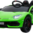 Load image into Gallery viewer, Green Lamborghini Aventador toy car for children with black wheels and realistic design.