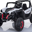 Load image into Gallery viewer, Kids electric ride-on UTV car in black and white with large off-road tires and red accents.