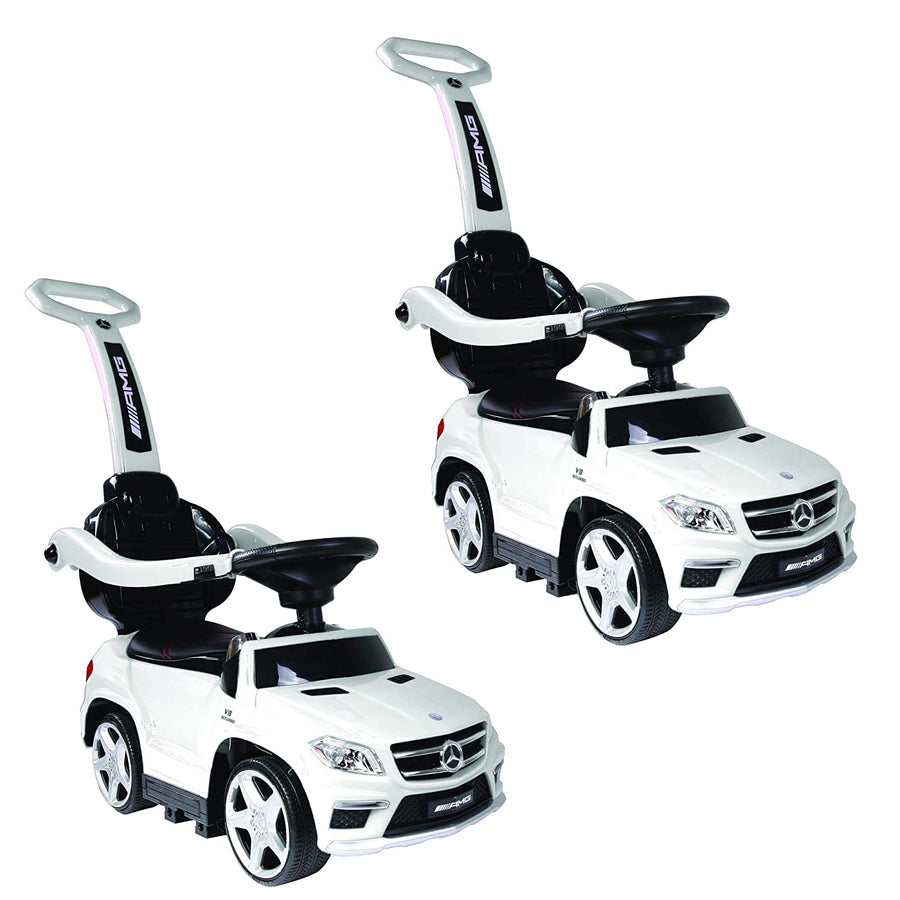 Ride On Cars Baby Mercedes 4 in 1 Push Car Stroller w/ LED Lights, White (2 Pack)