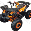 Load image into Gallery viewer, Bright orange and black all-terrain vehicle with durable tires and front and rear racks designed for off-road adventures.