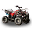 Load image into Gallery viewer, Red and black four-wheeler ATV with large tires and rugged design, isolated on white background.