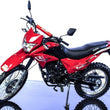 Load image into Gallery viewer, Red off-road motorcycle with knobby tires and a sleek design against a white background.