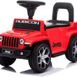 Load image into Gallery viewer, Red Jeep Rubicon ride-on toy car for toddlers with black wheels and steering wheel.