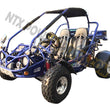 Load image into Gallery viewer, Blue off-road go-kart with dual seats, roll cage, and large tires.