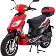 Load image into Gallery viewer, Red and black motor scooter with sporty design and storage carrier.