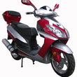 Load image into Gallery viewer, Red and silver motor scooter with sleek design and storage compartment on white background.