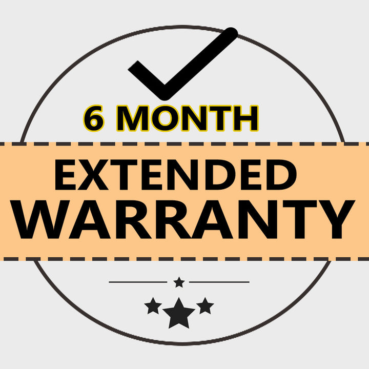 6-month extended warranty badge with checkmark and star symbols.