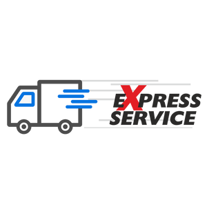 Delivery truck with fast motion lines next to "Express Service" text logo.