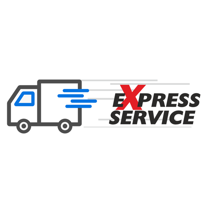 Delivery truck with fast motion lines next to "Express Service" text logo.