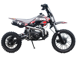 Black and red Tao dirt bike with number 14 on side, designed for off-road adventures.