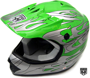 HHH DOT Youth & Kids Helmet for Dirtbike ATV w/VISOR-Green-Flame-USA