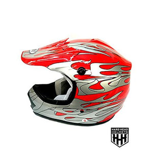 HHH DOT Youth & Kids Helmet for Dirtbike ATV w/VISOR-Red-Flame-USA