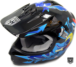 HHH DOT Youth & Kids Helmet for Dirtbike ATV w/VISOR-Blue-Black-USA