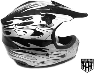 HHH DOT Youth & Kids Helmet for Dirtbike ATV w/VISOR-Black-Flame-USA